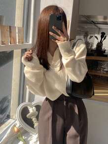 DAZY 纯色落肩毛衣、长袖上衣、秋装 - 杏色 - 查看 8