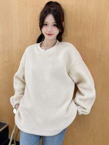 DAZY Solid Drop Shoulder Oversized Sweatshirt - White - View 6