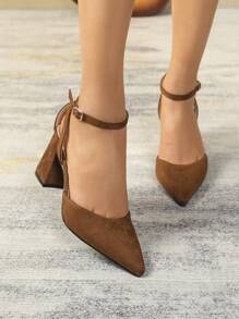 2023尖頭透氣網布高跟鞋適合女士 - 棕色 - 查看 2