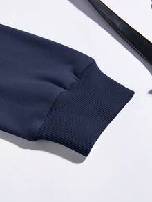 SHEIN EZwear 加大码蝴蝶标语图案抽绳保暖内衬卫衣 - 藏蓝色 - 查看 5