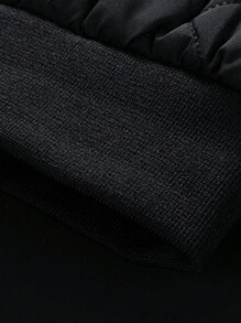 Men's Long Sleeve Contrast Color Diamond Pattern Thermal Lined Padded Coat, Fall/Winter - Black - View 4