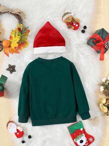 SHEIN Áo nỉ in hình giáng sinh cho bé trai - màu xanh lá - Xem 2