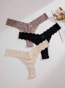 SHEIN 3 条装 花朵蕾丝丁字裤 性感内衣 - 彩色 - 查看 3