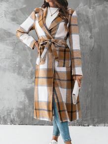 Chiquease In kẻ sọc Thắt lưng Áo khoác - Màu Khaki - Xem 6