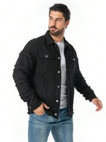 Manfinity EMRG Loose-Fit Men's Ruched Sleeve Denim Jacket With Flap Pockets - Grey - View 9