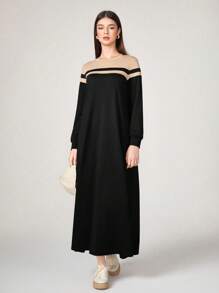 Mulvari Striped Print Colorblock Dress - Black - View 5