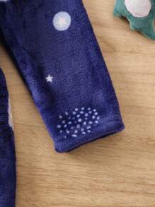 男嬰卡通圖案連帽腰帶法蘭絨睡袍 - 藏蓝色 - 查看 5