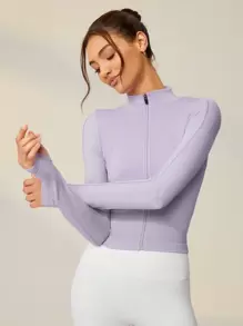 Lifespree 拉鏈開襟短款運動夾克 - 紫羅蘭色 - 查看 5