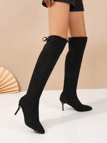 Women's Over The Knee High Heel Boots Women's Mid-calf High Boots With Anti-slip Lace-up Design New Style Elastic High Boots For Fall And Winter