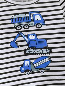 SHEIN Baby Boy Striped & Car Print Tee & Pants - Blue - View 3