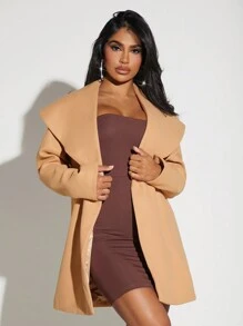 SHEIN SXY Waterfall Collar Open Front Overcoat - Camel - View 4