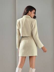 SHEIN BIZwear Lapel Neck Blazer & Split Hem Tube Dress - Yellow - View 2