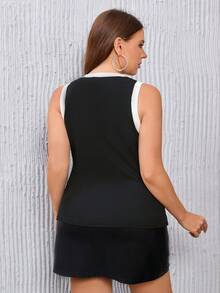 SHEIN Essnce Plus Contrast Binding Tank Top - Black and White - View 2