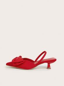 女士新款可爱蝴蝶结舒适尖头防滑高跟鞋（不规则剪裁鞋面） - 紅色 - 查看 4
