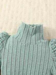 SHEIN 女小童高領羊腿袖洋裝附包 - 綠色 - 查看 5