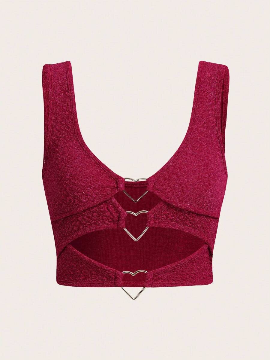 SHEIN SXY Top crop aro de corazón con abertura delantera - Burdeos - Ver 1