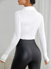 SHEIN EZwear 素色前紐扣短款T恤 - 白色 - 查看 2