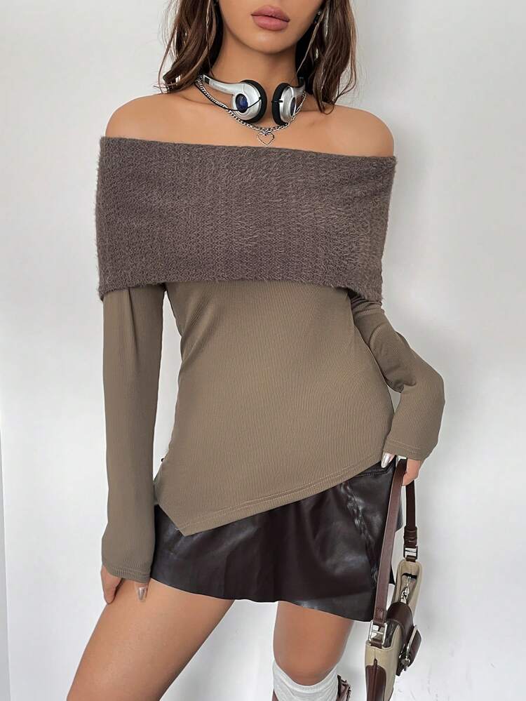 Off Shoulder Asymmetrical Hem Tee
