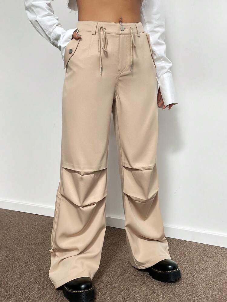 Drawstring Waist Wide Leg Pants