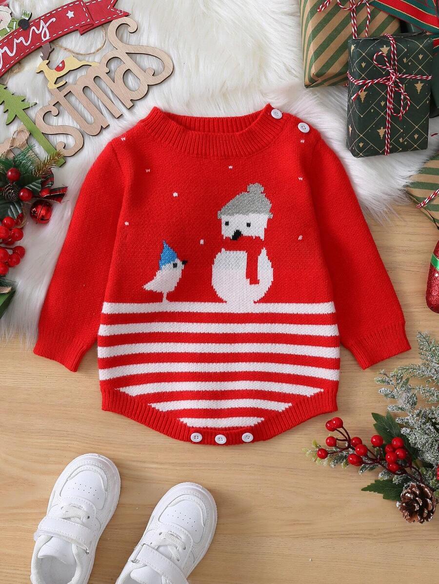 Baby Girl Snowman Pattern Knit Bodysuit