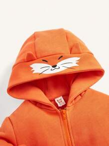 Cozy Pixies Baby Boy Cartoon Graphic Zip Up Hoodie & Sweatpants & 3D Ears Design Hoodie - Burnt Orange - View 3
