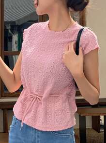 DAZY 素色腰部抽繩背心上衣 - 粉色 - 查看 1