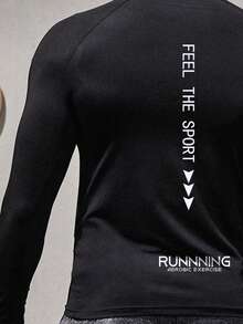 Manfinity Sport Corelite 男士字母图案插肩袖连帽运动卫衣 - 黑色 - 查看 4