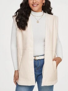 SHEIN Essnce Plus Manteau Sans Manches À Poche Ouvert