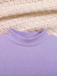 SHEIN Bebé niña Body ribete con fruncido de malla en contraste - Lila Púrpura - Ver 3