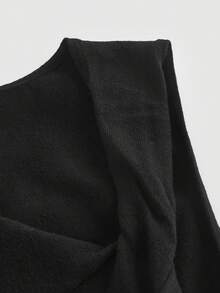 SHEIN MOD Áo dệt kim cổ bất đối xứng rắn - màu đen - Xem 4