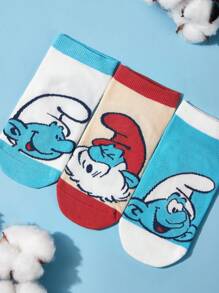 SHEIN X The Smurfs Co-branded Children Soft Breathable Short Socks, 3pairs/set - Multicolor - View 2