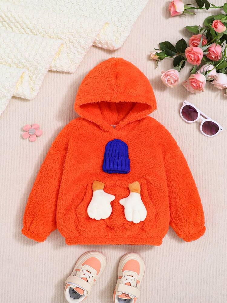 Baby Girl Hat Decor Kangaroo Pocket Teddy Sweatshirt