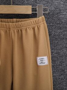 SHEIN Young Boy Solid Sweatshirt & Letter Patched Sweatpants - Khaki - View 6