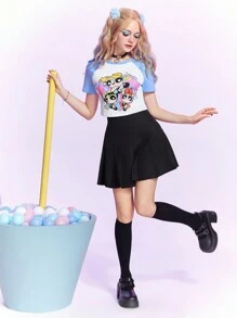 The Powerpuff Girls | ROMWE 卡通圖案插肩袖T恤 - 藍色 - 查看 5