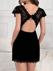 Váy ngủ Pyjama có ren tương phản phía trước - màu đen - Xem 4