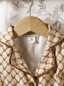 Baby Girl Allover Print Contrast Binding Flap Detail Belted Trench Coat