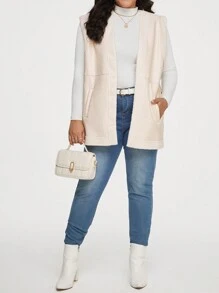 SHEIN Essnce Plus Manteau Sans Manches À Poche Ouvert