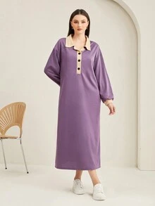 Mulvari 拼接領落肩袖衛衣洋裝 - 紫色 - 查看 5