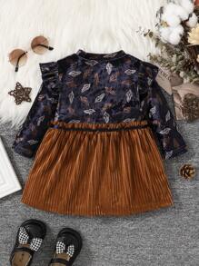 Cô gái Đồ họa Chữ cái Viền Ruffle Viền Ruffle Đầm - Nhiều màu - Xem 2