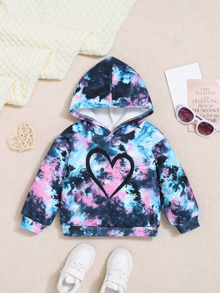 Baby Girl Tie Dye Heart Print Sweatshirt