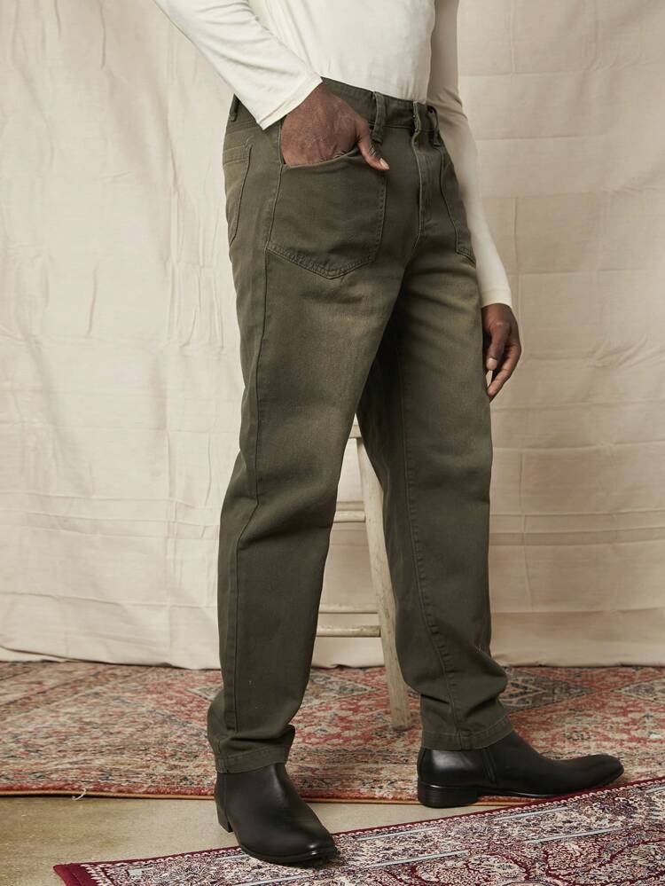 Men Slant Pocket Straight Leg Jeans