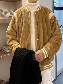 Claim Dot Loose Fit Men's Flannel Bomber Jacket With Contrast Panel And Drop Shoulder - Multicolor - View 4