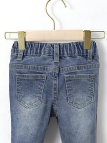 Baby Girl Butterfly Print Ripped Flare Leg Jeans - Medium Wash - View 5