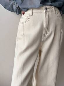 DAZY Solid Wide Leg Jeans - Apricot - View 6