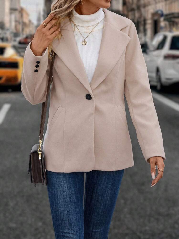 Lapel Neck Single Button Overcoat Fall Cloth For Women