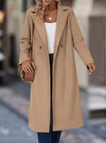 SHEIN LUNE Lapel Neck Double Button Overcoat - Khaki - View 5