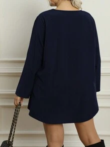 SHEIN LUNE Talla grande Blusa unicolor bajo tulipán - Azul Marino - Ver 2
