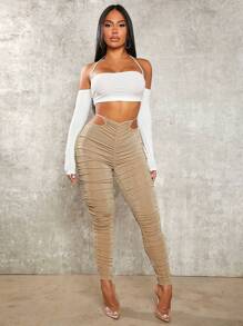 SHEIN SXY Cut Out Waist Ruched Leggings - Apricot - View 3