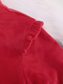 SHEIN Young Girl Frill Trim Flare Sleeve Thermal Dress With Bag - Red - View 7