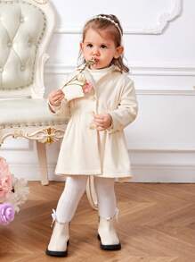 SHEIN 女嬰1入組單排釦風衣外套 - 米色 - 查看 4